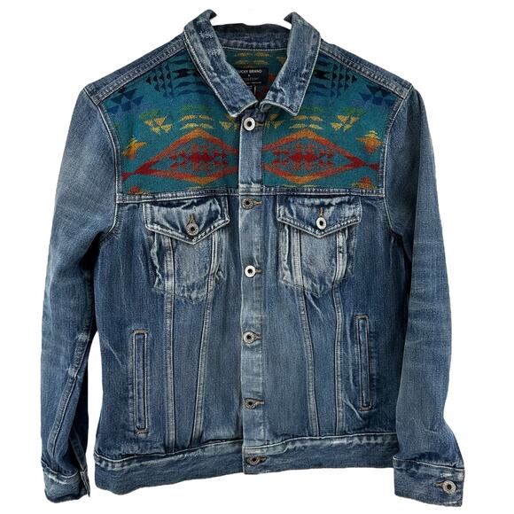 Lucky Brand Jackets & Blazers - Lucky Brand The Pendleton Trucker Denim Jacket Wool Cotton Aztec Jean Blue Large